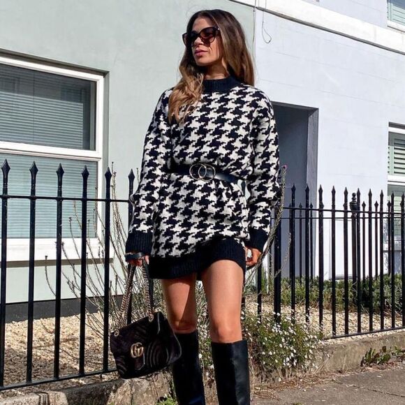 H&M Jacquard Knit Houndstooth Dress New - Picture 13 of 13